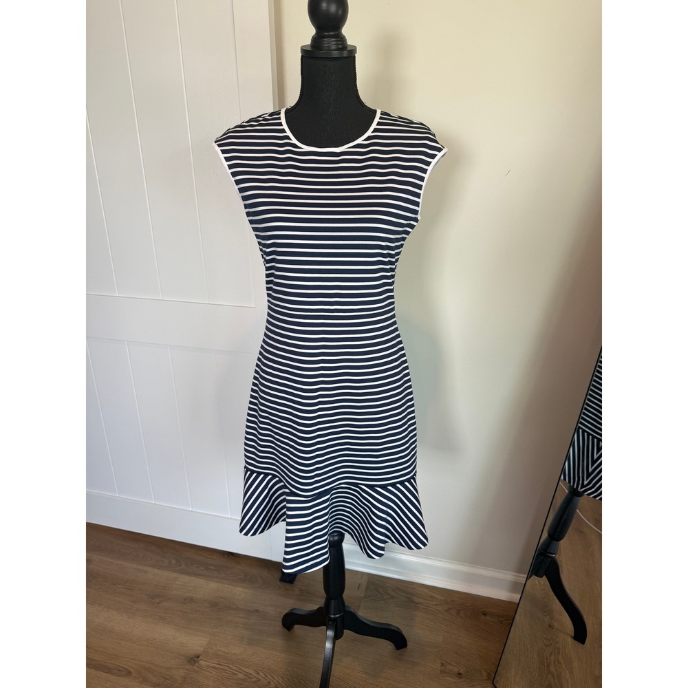 Draper James Navy White Striped Ruffle Hem Sleeveless Knit Dress Small